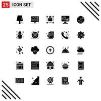 25 Universal Solid Glyphs Set for Web and Mobile Applications gear screen location monitor pointer Editable Vector Design Elements