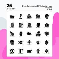 25 conjunto de iconos de laboratorio de fabricación y ciencia de datos 100 archivos editables eps 10 ideas de concepto de logotipo de empresa diseño de icono de glifo sólido vector