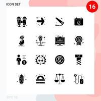 Set of 16 Modern UI Icons Symbols Signs for people find tools search day Editable Vector Design Elements