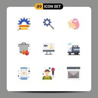 9 User Interface Flat Color Pack of modern Signs and Symbols of job cooker setting camping rabbit Editable Vector Design Elements