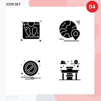 Group of 4 Modern Solid Glyphs Set for bathroom scale notification globe world chair Editable Vector Design Elements