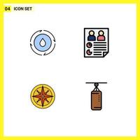 4 Universal Filledline Flat Color Signs Symbols of energy compass nature paper navigation Editable Vector Design Elements