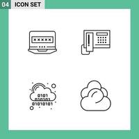 4 Thematic Vector Filledline Flat Colors and Editable Symbols of laptop cloud security cell digital Editable Vector Design Elements