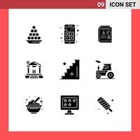 9 User Interface Solid Glyph Pack of modern Signs and Symbols of bank chart app pie report Editable Vector Design Elements