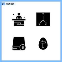 4 iconos estilo sólido símbolos de glifo creativo signo de icono sólido negro aislado sobre fondo blanco fondo de vector de icono negro creativo