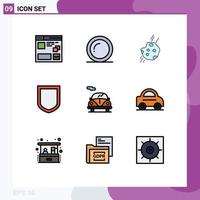 Pack of 9 Modern Filledline Flat Colors Signs and Symbols for Web Print Media such as automobile security giving protection space Editable Vector Design Elements