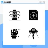 Modern 4 solid style icons Glyph Symbols for general use Creative Solid Icon Sign Isolated on White Background 4 Icons Pack Creative Black Icon vector background