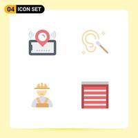 4 Universal Flat Icon Signs Symbols of map builder ticket ear worker Editable Vector Design Elements