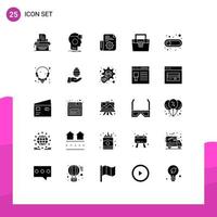 Pack of 25 Modern Solid Glyphs Signs and Symbols for Web Print Media such as toolkit construction virtual box tools Editable Vector Design Elements