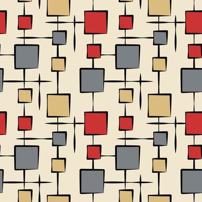 Mid century modern geometric seamless pattern in red and grey colors on a beige background. 60s and 70s aesthetic style for home decor, textile, wallpaper and wrapping paper