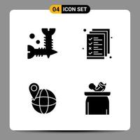 4 Black Icon Pack Glyph Symbols Signs for Responsive designs on white background 4 Icons Set Creative Black Icon vector background