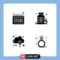 Set of 4 Vector Solid Glyphs on Grid for calendar business routine medicine growth Editable Vector Design Elements