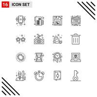 16 Thematic Vector Outlines and Editable Symbols of pie computer money chart shape Editable Vector Design Elements