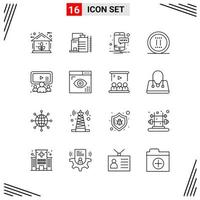 16 Icons Line Style Grid Based Creative Outline Symbols for Website Design Simple Line Icon Signs Isolated on White Background 16 Icon Set Creative Black Icon vector background