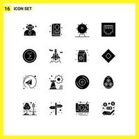 Set of 16 Vector Solid Glyphs on Grid for right interface leisure circle port Editable Vector Design Elements