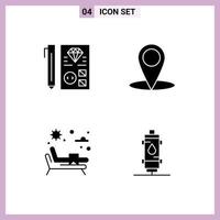 Pack of 4 Modern Solid Glyphs Signs and Symbols for Web Print Media such as coding park planning map heater Editable Vector Design Elements