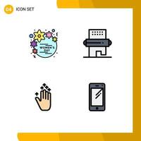 Pack of 4 Modern Filledline Flat Colors Signs and Symbols for Web Print Media such as day pin women drinks hand arrow Editable Vector Design Elements