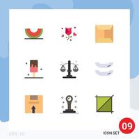 Mobile Interface Flat Color Set of 9 Pictograms of justice ice cream propose ice post Editable Vector Design Elements