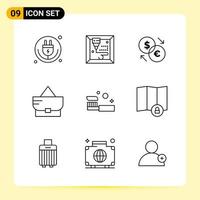 9 Creative Icons for Modern website design and responsive mobile apps 9 Outline Symbols Signs on White Background 9 Icon Pack Creative Black Icon vector background