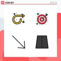 Modern Set of 4 Filledline Flat Colors and symbols such as arrow u right target construction Editable Vector Design Elements