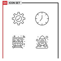 Set of 4 Commercial Filledline Flat Colors pack for gear smart clock multimedia transport Editable Vector Design Elements