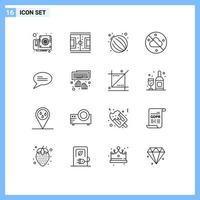 Set of 16 Modern UI Icons Symbols Signs for messages chat match weather cloudless Editable Vector Design Elements