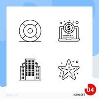 Modern Pack of 4 Icons Line Outline Symbols isolated on White Backgound for Website designing Creative Black Icon vector background