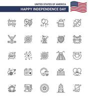 feliz día de la independencia 4 de julio conjunto de 25 líneas pictografía americana del deporte hokey money day ball editable usa day elementos de diseño vectorial vector