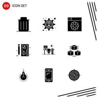 colección de 9 iconos vectoriales en estilo sólido símbolos de glifo perfecto de píxel para web y móvil signos de icono sólido sobre fondo blanco 9 iconos fondo de vector de icono negro creativo