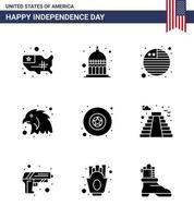 4th July USA Happy Independence Day Icon Symbols Group of 9 Modern Solid Glyphs of american military country badge bird Editable USA Day Vector Design Elements