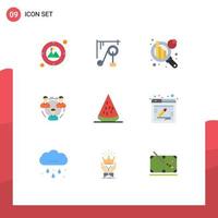 Mobile Interface Flat Color Set of 9 Pictograms of dessert social data analytics people communication Editable Vector Design Elements