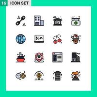 Universal Icon Symbols Group of 16 Modern Flat Color Filled Lines of digital audio editor audio editing bank world global Editable Creative Vector Design Elements