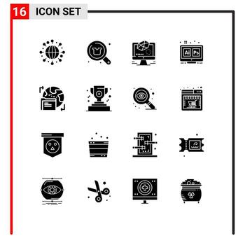 Modern Set of 16 Solid Glyphs Pictograph of gdpr tool animation ps adobe Editable Vector Design Elements