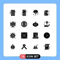 Set of 16 Modern UI Icons Symbols Signs for cake online fan application file Editable Vector Design Elements