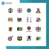 Set of 16 Modern UI Icons Symbols Signs for message chat network wigwam camp Editable Creative Vector Design Elements