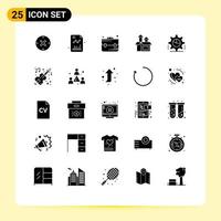 25 Thematic Vector Solid Glyphs and Editable Symbols of pie graph cog bag product method Editable Vector Design Elements