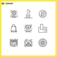 Group of 9 Modern Outlines Set for ancient greek hotel canada bag Editable Vector Design Elements