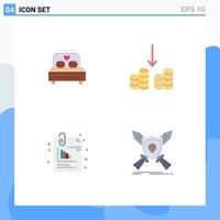 Pack of 4 Modern Flat Icons Signs and Symbols for Web Print Media such as bed files wedding money pin Editable Vector Design Elements
