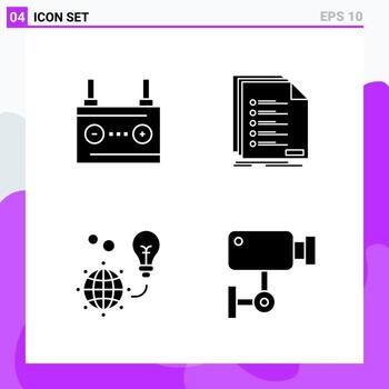 Set of 4 icons in solid style Creative Glyph Symbols for Website Design and Mobile Apps Simple Solid Icon Sign Isolated on White Background 4 Icons Creative Black Icon vector background