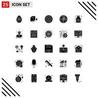 Pictogram Set of 25 Simple Solid Glyphs of care signaling drink radar slice Editable Vector Design Elements