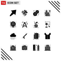 Pictogram Set of 16 Simple Solid Glyphs of pin ink cookies history education Editable Vector Design Elements