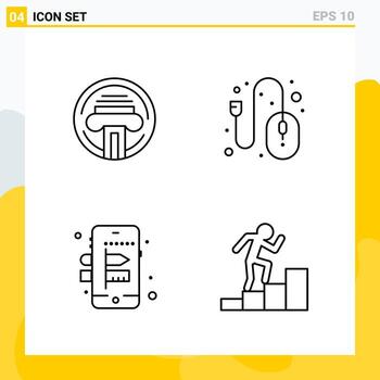Collection of 4 Universal Line Icons Icon Set for Web and Mobile Creative Black Icon vector background