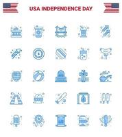 Set of 25 Vector Blues on 4th July USA Independence Day such as shoot fire city celebration drink Editable USA Day Vector Design Elements