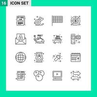 Mobile Interface Outline Set of 16 Pictograms of communication profit game finance budget Editable Vector Design Elements