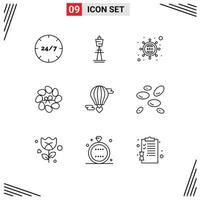 Set of 9 Vector Outlines on Grid for flower decoration sydney marketing optimization Editable Vector Design Elements