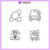 4 Icons in Line Style Outline Symbols on White Background Creative Vector Signs for Web mobile and Print Creative Black Icon vector background