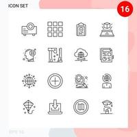 Group of 16 Modern Outlines Set for human failure progress brain imagination Editable Vector Design Elements