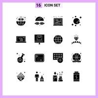 Mobile Interface Solid Glyph Set of 16 Pictograms of error spaceship laptop space galaxy Editable Vector Design Elements