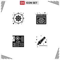 Pictogram Set of 4 Simple Solid Glyphs of affiliate computer working view mainboard Editable Vector Design Elements