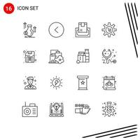 Modern Set of 16 Outlines Pictograph of gear e buy configuration payment Editable Vector Design Elements